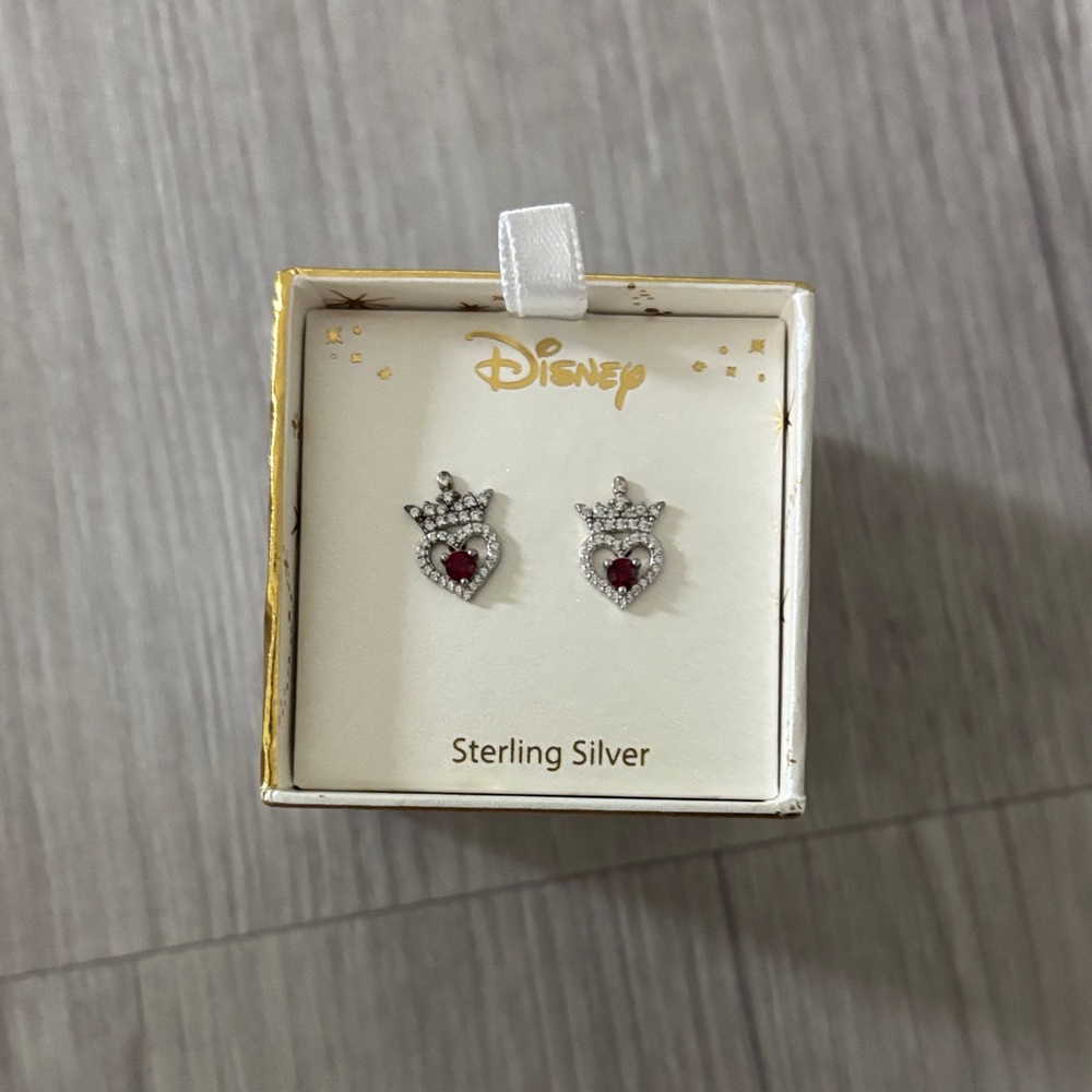 Disney Silver Crown Earrings with Red Accent